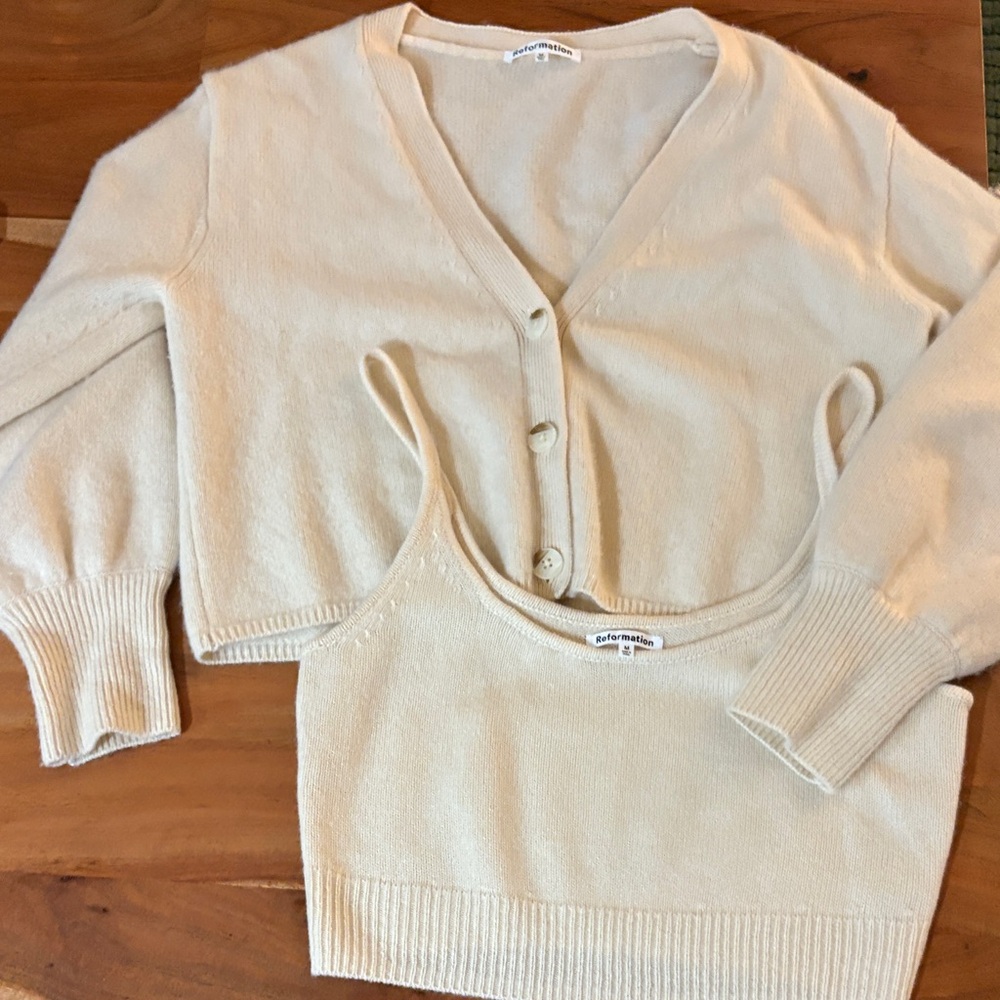 Reformation Cropped Cream Sweater Set